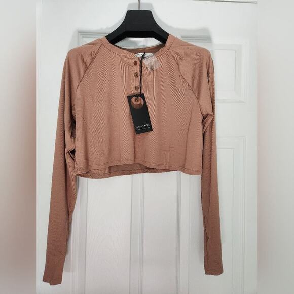 Nwt Privacy Please Lounge Camille Crop Long sleeve Top in Tan size M - Picture 2 of 7